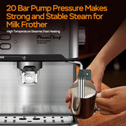 Plum Chef Semi-Automatic Espresso Machine, 20 Bar Italian Pump, Stainless Steel, Milk Frother Steam Wand, 54oz Water Tank