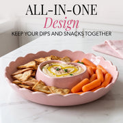 Paris Hilton Ceramic Stoneware Chip and Dip Serving Tray, 12-Inch, Scalloped Rim, Microwave and Dishwasher Safe, London Pink