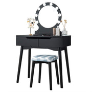 Costway Vanity Makeup Dressing Table with 8 Dimmable LED Bulbs, Black, Cushioned Stool, Large Mirror, 2 Drawers, HW62333BK-US