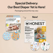 The Honest Company Clean Conscious Disposable Diapers, Size 3, 62 Count, Hypoallergenic, Fragrance-Free, Plant-Based Materials, Leak Protection, Space Travel + It's a Pawty Prints