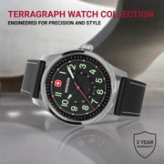 Wenger Terragraph Sport Watch, Swiss Precision, White Dial, Black Leather Strap, Water Resistant 100m, WG010541126