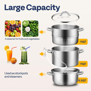 SPECSTAR 11-Quart Stainless Steel Juice Steamer, 3-Layer Design, Tempered Glass Lid, Hose Clamp, Loop Handles