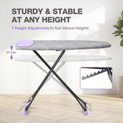 KINGRACK Floor Standing Ironing Board, Full Size 43x13 in, 7 Level Height Adjustable, Gray, Rotating Nonslip Feet, Fireproof Silicon Iron Rest Pad