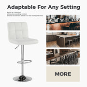 EDX Bar Stools Set of 2, Modern Adjustable Armless Swivel Counter Stools with White PU Leather, Padded Mid-Back, Chromed Steel Base