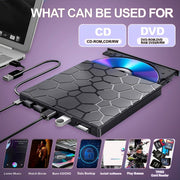 Finopo DVD FW1 External CD DVD Drive 8 in 1 USB 3.0 Ultra-Slim Portable for Laptop, Black