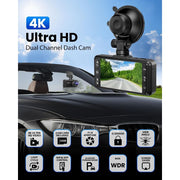 ALDF Dash Cam Front Rear 4K Ultra HD, 1080P Full HD, Built-in WiFi, 3.94 in IPS Screen, 32GB SD Card, G-Sensor, WDR, 24Hr Parking Mode, Loop Recording