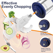 DBPOWER Food Processor, 500W Electric Food Chopper with Two 8-Cup Bowls, 4D Bi-Level Blades, Two-Speed with Pulse Control, Blue