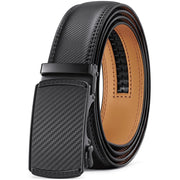 SENDEFN Leather Belt for Men, Adjustable Automatic Ratchet Buckle, Genuine Black Leather, 1 3/8 in Wide, Fits Waist 34-50 in