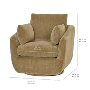 Beautiful Louisa Swivel Accent Chair, Mid-Century Modern, Stain-Treated Polyester Upholstery, Latte Finish, Includes 3 Accent Pillows