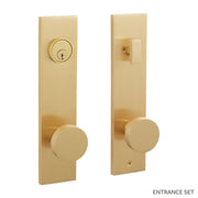 Signature Hardware SH552132SB EH.SSQTB.3025.10.L/R.SBS-NB-N - Contemporary Round Knob w/spring assistance Solid Brass Entrance Door Set - No Backset - Satin Brass