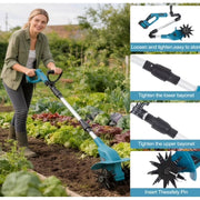 Lznioz Cordless Tiller Cultivator, 21V Electric Garden Tiller with Dual 4.0Ah Batteries, 7.9-Inch Tilling Width, Lightweight Rototiller