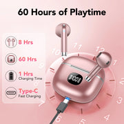 CASCHO S28 Wireless Earbuds Bluetooth Headphone 60H Deep Bass Loud Sound with 4 Mic Clear Call Ear Buds, Pink