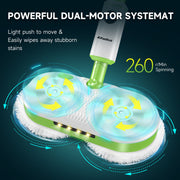 AlfaBot S1-1A Cordless Electric Steam Mop, Dual-Spin, Self-Propelled, LED Headlight, Water Spray, Large Tank, Green