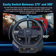 PXN V900 GEN2 Racing Wheel with Magnetic Sensor, Dual Rotation 270/900, RGB Pedals, Type-C Connectivity for PC, PS4, Xbox, Switch