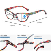XINGNIAN Cat Eye Blue Floral Print Reading Glasses, Blue Light Blocking, +3.00 Magnification, Plastic Frame, Spring Hinge, Pack of 2