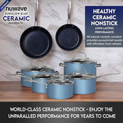 Nuwave Healthy Duralon Blue Ceramic Nonstick Cookware Set, Diamond Infused, Scratch Resistant, Induction Ready, Oven Safe, 12-Piece, 31427