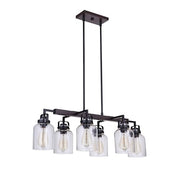 Craftmade Foxwood 3-Light Island Chandelier, Industrial Modern Design, Flat Black and Dark Teak Finish, Clear Glass Shades, 9.25 in W x 26.88 in L x 4.88 in H, 53673-FBDT