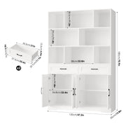 Hiphuta 71in Tall White Cube Bookcase with Drawers and Doors, 6-Tier Large Wooden Storage Cabinet for Home Office