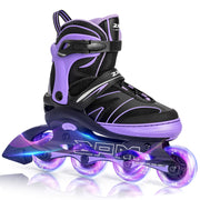 2PM Sports Kids Adjustable Inline Skates with Full Light-Up Wheels, Purple, Ages 4-12