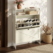 Manora Wooden Shoe Storage Cabinet, 2 Flip Doors, Holds 18-24 Pairs, Rustic White, SR25293