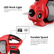 Populo Electric Drain Snake, 25 Ft Cordless Plumbing Tool with 20V Battery, Auto-Feed Cable, LED Work Light, Rubberized Grip, for 3/4