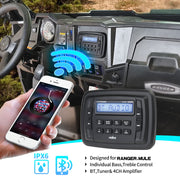 Velex Marine Powersport Stereo Radio, AM FM Tuner, Bluetooth Streaming, 4 x 45W Output, Waterproof IPx6