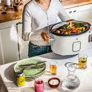 Beautiful 6 Qt Programmable Slow Cooker by Drew Barrymore, Five Preset Functions, Digital Timer, Cool-Touch Handles, Removable Ceramic Pot, Taupe or White Icing
