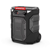 Monster Rockin Roller 300 Portable Bluetooth Speaker, 200W Power, 100+ Hour Playtime, Wireless Qi Charging, IPX4 Weather Resistant, Telescoping Handle with Roller Wheels, Black