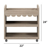 House of Happy Scallop Art Cart, Natural Finish, Three Shelves, Dual Chalkboard Sides, Locking Metal Casters