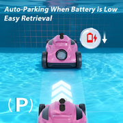 WRAKTOL Cordless Robotic Pool Cleaner, Strong 50W Suction, 110 Min Runtime, Up to 1077 Sq Ft Coverage, Self-Parking, Pink