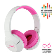 Altec Lansing Kid Safe Wireless Headphones, Active Noise Cancellation, 85dB Volume Limiter, IPX4 Splash Resistant, Foldable Design, Pink