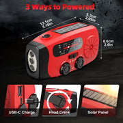 Jazmm Hand Crank Emergency Radio with 7400mWh Power Bank, NOAA AM FM Weather Alert, Solar Charging, LED Flashlight, Compact Portable Design