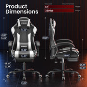 Seenda GCE 23 Massage Gaming Chair, Seenda Video Game Chair with Footrest and Lumbar Support, White
