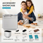 Simzlife Bread Maker, 25 Baking Programs, 2 lb Dough Capacity, Stainless Steel, Auto Fruit Nut Yeast Dispensers, Digital Display, BM002