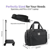 BatlFrist Rolling Teacher Tote Bag with Five 360-Degree Swivel Wheels, Detachable Trolley, YKK Zippers, Fits 15.6 Inch Laptop, Black