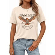 Generic Retro Free Bird Eagle Graphic Tee for Women, Beige, Crew Neck, Short Sleeve, Size L, Beige