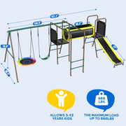 KLOKICK 5-in-1 Heavy Duty Metal Swing Set for Kids Backyard