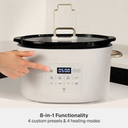 Thyme & Table 6QT Programmable Slow Cooker, 8-in-1 Multifunction, Non-Stick Ceramic Pot, Tempered Glass Lid, Sand White, Dusty Moss