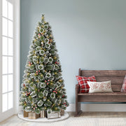 Holiday Time 301T22018 6.5' Pre-Lit Glittering Frosted Slim Pine Green Artificial Christmas Tree with Warm White Lights