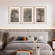 TOARTi Vintage Tree Sketch Wall Art Set, Framed Botanical Canvas Prints, Wood-Like PS Frames, 16x24 in, Set of 3