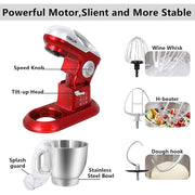 COKLAI Kitchen Electric Stand Mixer, 7.3QT Stainless Steel Bowl, 6 Speed Settings, Aluminium Die-Casting Head Shell, Red, CKKM-668R