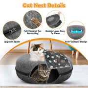 ARC Supplies Peekaboo Cat Cave Donut Cat Tunnel Bed Scratch-Resistant Felt Large 24 Inch for Cats up to 30 lbs