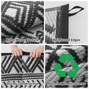 SIXHOME Outdoor Rug 5x8 Waterproof Reversible Patio Rug Boho Geometric Indoor Outdoor Rugs, Black and White