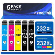 Excellink 232XL Ink Cartridges Combo Pack, 5-Pack, High Yield Black Cyan Magenta Yellow