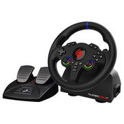 Subsonic 220 RS-5 Sim Racing Wheel and Pedals with 180 Rotation, Dual Vibration Motors, Programmable RGB LED Sticks, USB Powered, Black, SA5720-2