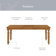 My Texas House MT65250047100A3 Perry Extendable Dining Table, Warm Brown Finish, 16