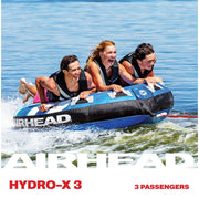 Airhead Hydro-X 3 Person Nylon Towable Tube, Tapered Gusset Design, Multicolor, Max Load 510 lb, WTT322BL