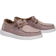 HEYDUDE Wendy Wool Cozy Women's Slip-On Loafers, Wool Upper with Faux Sherpa Lining, Lightweight Flexible Sole, Walnut, 44272-267