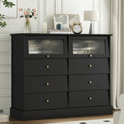 Homfa 8 Drawer Black Double Dresser for Bedroom Glass Door Modern Wood Storage Cabinet for Living Room Hallway