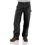 Carhartt Men's Double Front Washed Duck Work Dungaree Pant, Black, Loose Straight Fit, Multiple Tool Pockets, B136